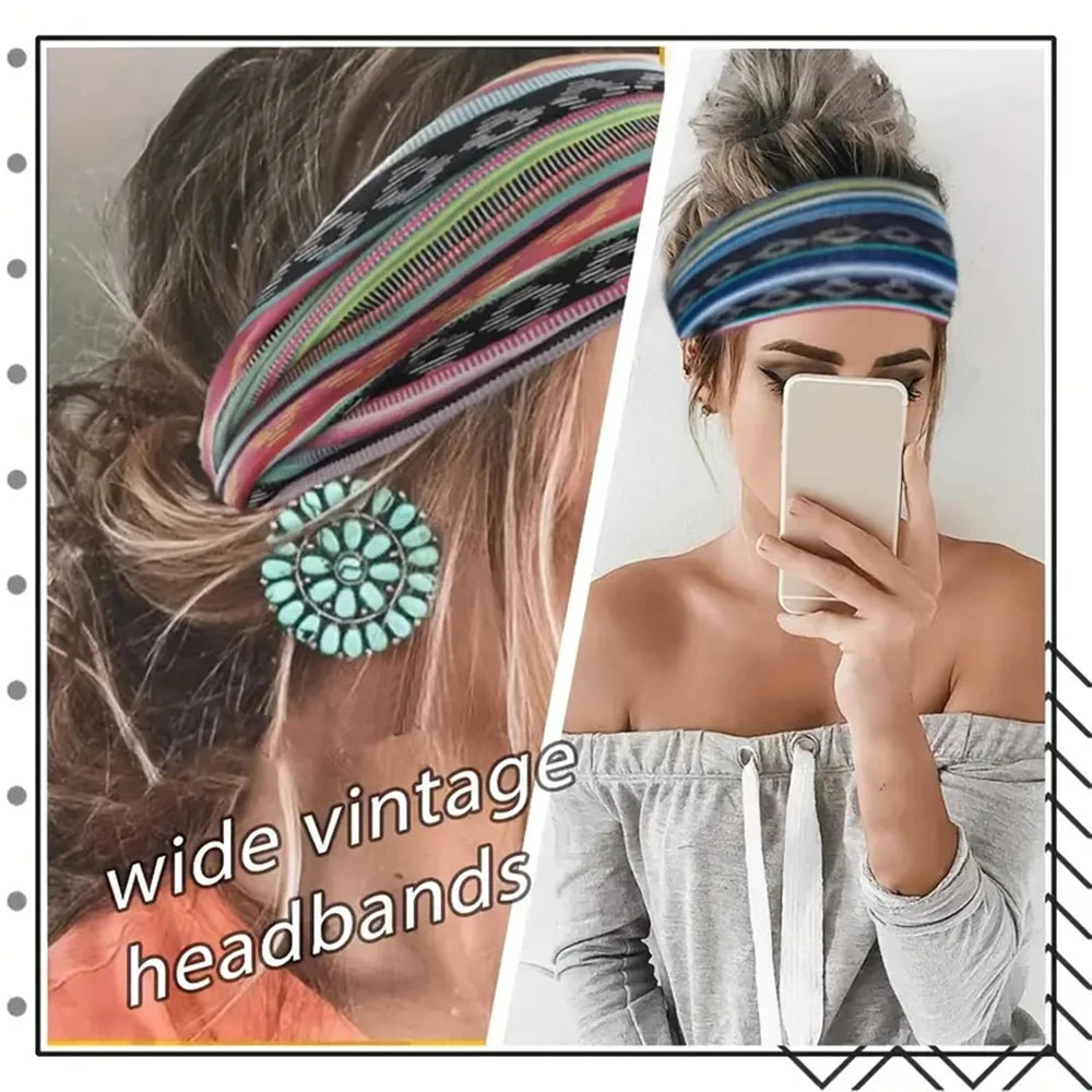 1 Pcs European American Women'S Bohemian Style Elastic Headscarf