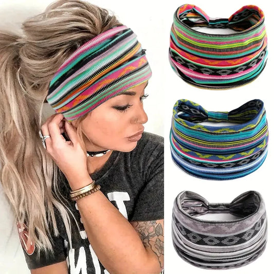 1 Pcs European American Women'S Bohemian Style Elastic Headscarf