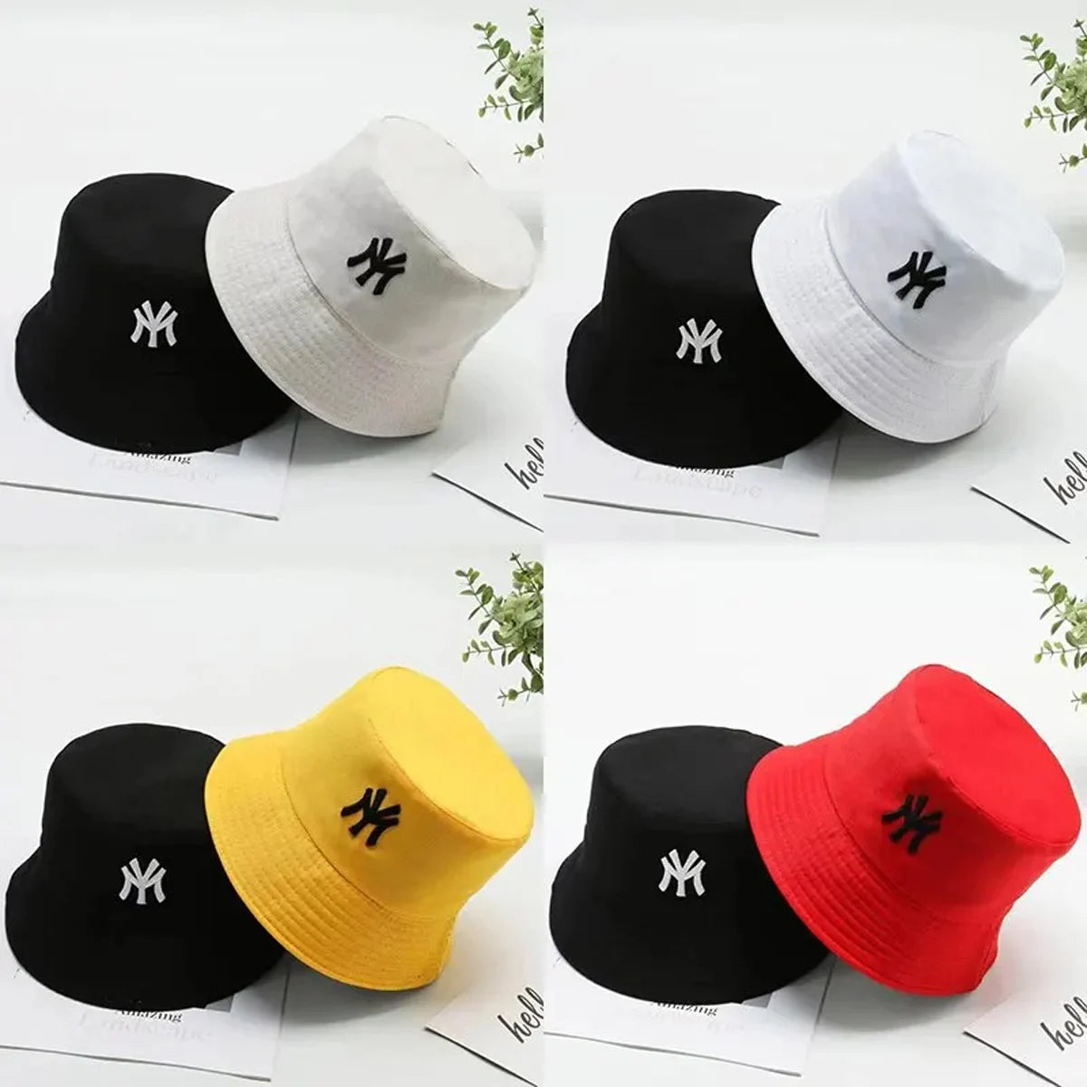 Unisex Letter Embroidery Personality Two-sided Bucket Hats Fishermen